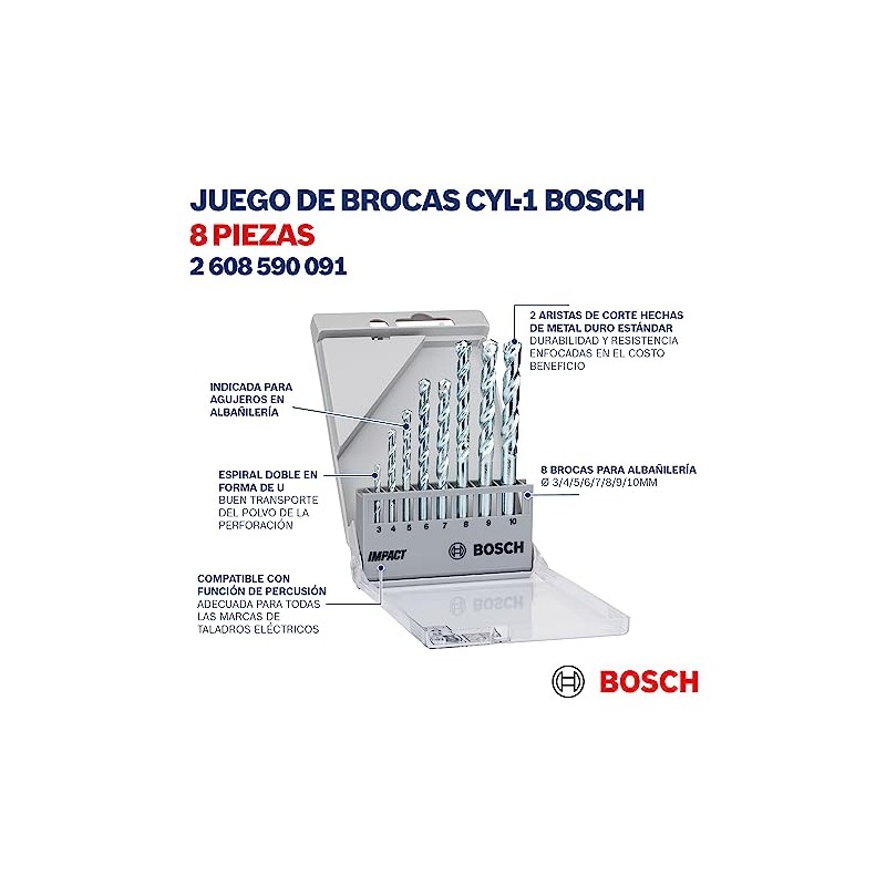 Bosch Juego c/ 8 Brocas para hormigón encastre cilíndrico CYL-1
