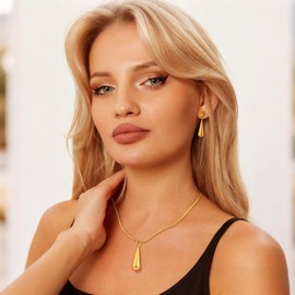 Nelytiya 18k Gold Plated Jewelry Set for Women Dainty,Layered CZ Pendant Necklace Dangle Earrings Trendy,Chain Bracelet Adjustable Set Hypoallergenic