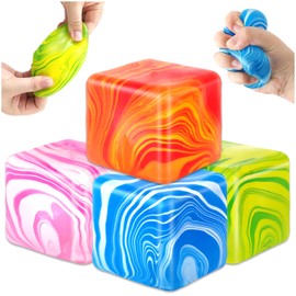 Audasi Fidget Spielzeug Squishy Stress Würfel, 4 Stück Eiswürfel Sensorischer Würfel Flow Muster Squeeze Stressbälle Squishy Card Spielzeug Angstlinderung Stressbälle für Erwachsene Kinder