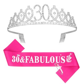 Casoty 30th Birthday Sash and Tiara for Women, 30th Birthday Decorations for Women, 30th Birthday Crown and Sash Set, Happy 30th Birthday Party Supplies, 30th Birthday Gifts for Women
