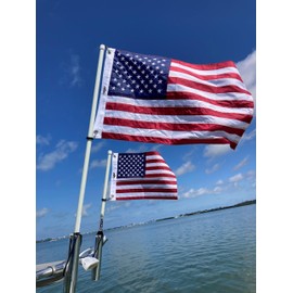 Boat Trix American Flag Pole Set, 20 x 30 Flag, 4 foot Flagpole, Rod Holder mount 48 inches, 7/8" Diameter fiberglass sturdy pole with stainless steel carabiners includes Embroidered American Flag