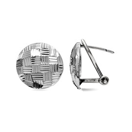 LeCalla 925 Sterling Silver Omega Back Earrings Jewelry Medium Half-Round Diamond-Cut Button Omega Back Clip-On Stud Earring for Women Teen 12 MM