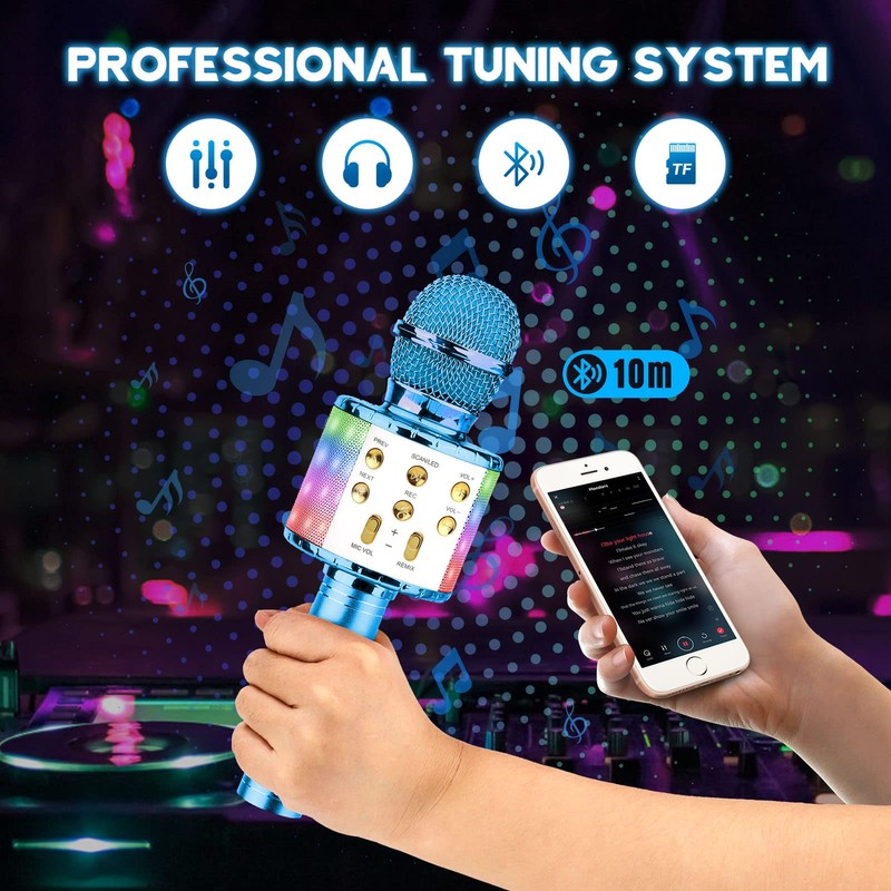ShinePick Karaoke Microphone, Wireless Bluetooth Microphone Children, Portable 4-in-1 Sing
