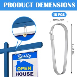 Maxqzin 16 Pcs Real Estate Sign Rider Hanging,Real Estate Agent Supplies Sliver Stainless Steel Real Estate Clips Real Estate Sign Posts Clips for Hanging Signs Riders Open House Signs