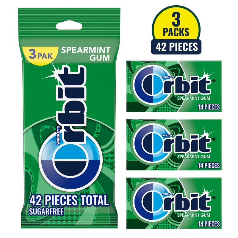 ORBIT Spearmint Sugar Free Chewing Gum Travel Essentials, 3 Ct