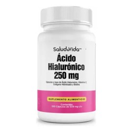 Ácido Hialurónico 250mg  Con Vitamina C, Colágeno y Biotina  100 Cápsulas  Sin Sabor  SaludVida                                                       