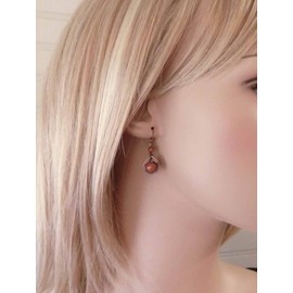 Pillar of Salt Studio Handcrafted Solid Copper Earrings with Brown Goldstone Glass (Antiqued Copper, 1" drop)