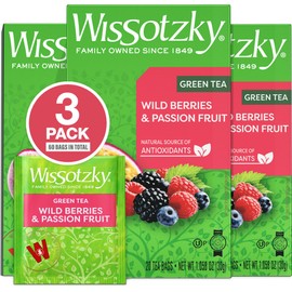 Wissotzky Wild Berries & Passion Fruit Green Tea (3 Pack - 60 Tea Bags) | Antioxidant Rich | Tropical Blend Green Tea Bags