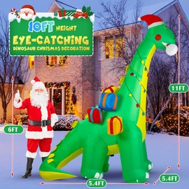 Calmbee 10 FT Christmas Inflatables Decoration, Giant Movable-Head Dinosaur with Built-in LEDs, Indoor Outdoor Holiday Yard Garden Lawn