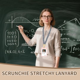 Hovmwey Scrunchie Teacher Lanyards for ID Badges Keys, Cute Long Neck Key Lanyard Straps for Women Card Holder Keychain Wallet（Space Gray）