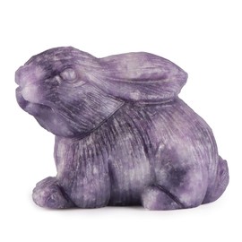 Artistone 2" Purple Lepidolite Crystal Rabbit Figurines 2 Inch Carved Gemstone Animals Bunny Statue Sculptures for Garden Lawn Yard Home Decor