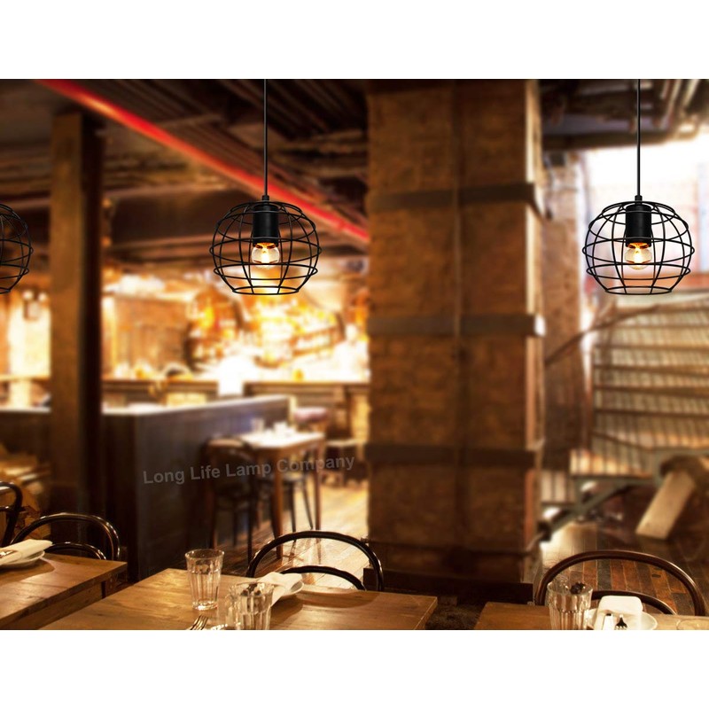 Wire Cage Globe Pendant Light Black Metal Loft Industrial Ceiling