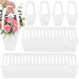 Gilprop 100 Packs Kraft Paper Flowers Gift Bags with Handle Flowers Bouquet Holder for Wedding, Valentines Day Decoration, Florist Shop (White)