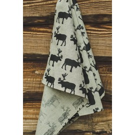 Ger3as Set of 2 Gourmet Tea Towels, Kitchen Towels, Linen/Cotton, 50 x 70 cm, Half-Linen Stonewashed Jacquard or Printed (Black Elk)