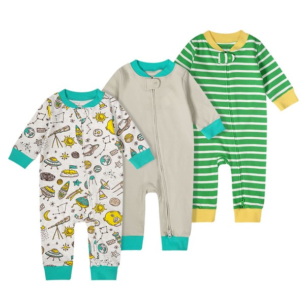 Teach Leanbh Baby Boys Girls 3 Pack Footless Pajamas Cotton