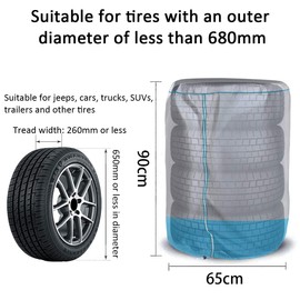 Seasonal Tire Storage Cover, Universal Spare Tire Cover Waterproof, Dustproof and Sunproof - for 25" Diameter Tires, Silver Blue Patchwork