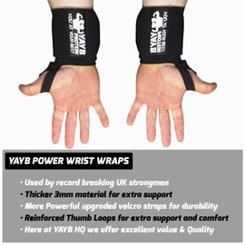 YAYB Pro Wrist Wraps (pair)-Heavy gauge 3mm For Powerlifting and Strongman For Heavy Usage- Bench press, OHP, Strongman, Wrist support