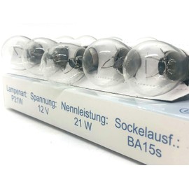 INION Set of 10 Professional Car Lighting Metal Base Car Lamp Halogen 12 V Car Bulbs (10x P21W)