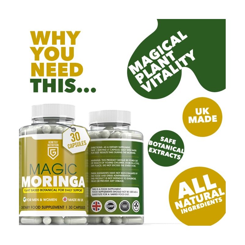 Magic Moringa Capsules High Strength Plant-Based Superfood Supplement for Daily