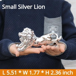BNTR Lion Car Ornament Stocking Stuffers Cool Creative Electroplate Lion Car Interior Decoration Accessory Office Home Desk Ornament Nice Gift (Small Silver Lion)