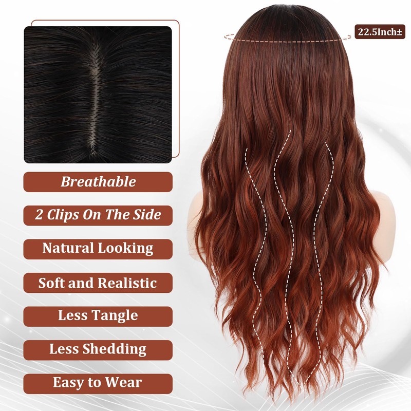 Wallden Hair Auburn Wigs with Bangs for Women Long Curly