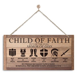 Christian Decor, Decorative Wall Plaque, Rustic Door Sign, Hanging Wall Plaque Wood Signs, Religious Home Decor, Ephesians 6:10-18 Christian Sign, Child of Faith Put On the Full Armor of God