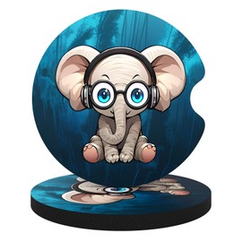 Aiawoxc Car Cup Holder Coasters, 2 Pack Universal Auto Anti Slip Insert Coaster with A Finger Notch, Cute Car Assecories for Women Men, Cup Mat for Most Interior, Pretty Elephant
