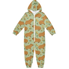 KUEJOP Capybara with Flowers Green Cute Onesie Pajama, One Piece Sleepwear Jumpsuits for Sleep Wears
