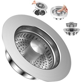 Abflusssieb Küchenspüle und Waschbeckenstöpsel 3-in-1 Pop-Up Edelstahl Abflussstopfen mit Anti Verstopfungs Korb Spülbecken Sieb mit Filterkorb für Küche für Tiefe > 40 mm Spülbecken Bohrung 72-75 mm