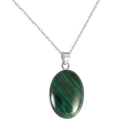 Echmeck Sterling Silver 925 Natural Oval Green Malachite 18x25mm Handmade Pendant Necklace 18+2 inch Chain