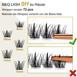 Individual Eyelashes, 72 Pieces, B&Q Eyelashes, DIY Individual Eyelashes for Beginners, Reusable Eyelashes, Wispy, Fluffy, Individual Eyelashes for Eyelash Extensions at Home (B31, D-8-16 Mix)