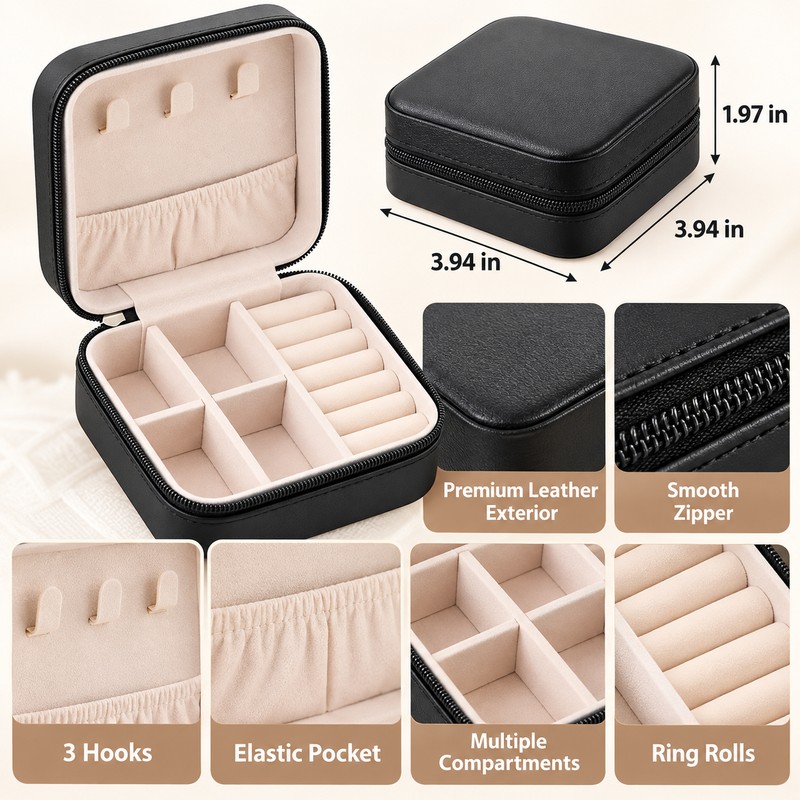 Travel Jewelry Organizer for Rings & Necklaces – Compact Leather