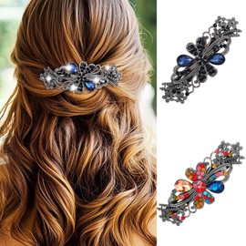 GORAIS Crystal French Barrettes Hair Clips Vintage Flower Hair Barrettes Rhinestone Hair Accessories for Women (Pack of 2)