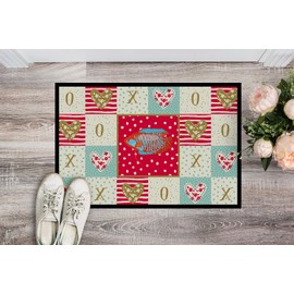 Caroline's Treasures CK5485JMAT Dwarf Gourami Love Doormat 24x36, Red Front Door Mat Indoor Outdoor Rugs for Entryway, Non Slip Washable Low Pile, 24H X 36W