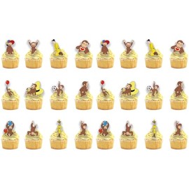 24PCS Curious Monkey Cupcake Toppers, Cartoon Party Decorations, Theme Celebrations Party Supplies for George Lovers (12 Designs, 2 Each)