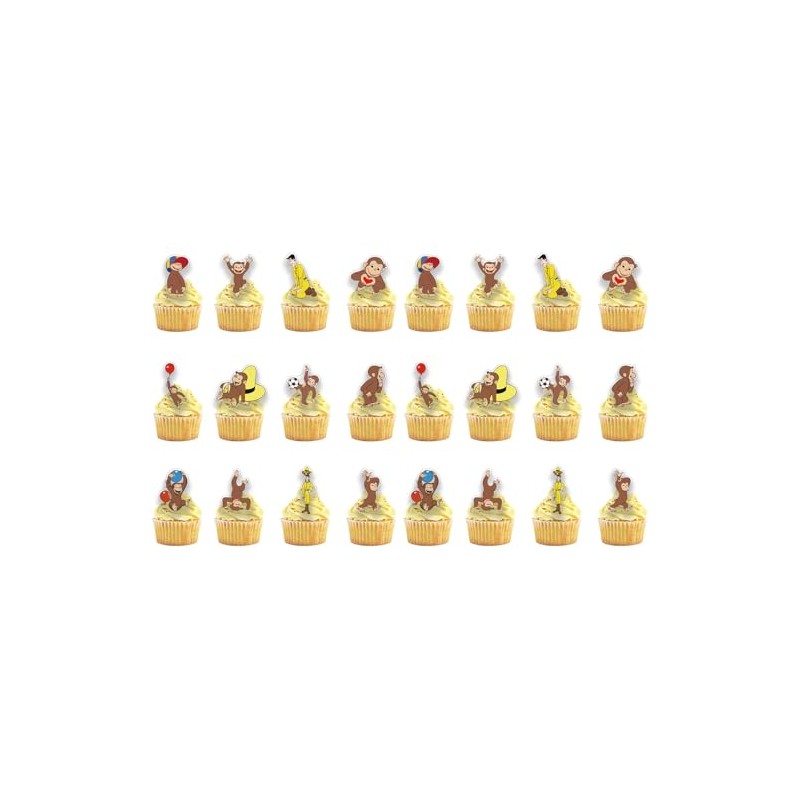 24PCS Curious Monkey Cupcake Toppers, Cartoon Party Decorations, Theme Celebrations