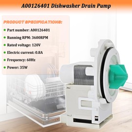 A00126401 Dishwasher Drain Pump for Frigidaire Dishwasher Pump Replacement Parts 154736201 5304492415 AP5690431 PS8689824