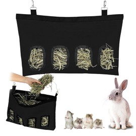 Rabbit Hay Feeder Bag,Hay Hanging Feeder Storage with 4 Holes&Shoulder Strap,Guinea Pig Hay Feeder Storage,Small Animal Hanging Feeders,Oxford Cloth Hay Bag Hanging Feeder for Hamster Chinchilla Bunny