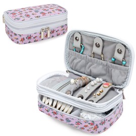 Teamoy Travel Jewelry Case,Small Jewelry Storage Organizer Bag for Womens Necklace, Earrings, Rings, Flowers