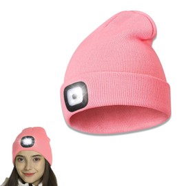 Mr. Gadget's Solutions LED Powered Light Unisex Beanie Knit Winter Light Up Night Head Light Hats for Out Door Adventures- Illuminate Your Look & Style-Pink