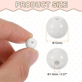 HARFINGTON 100pcs White Acrylic Round Beads 10mm Dia 1.9mm Hole Plastic Resin Smooth Balls Loose Bead for Jewelry Making Bracelets Necklace Earrings DIY