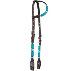 Circle Y Turquoise Round Up Futurity Durable Versatile Western Horse Size Double Leather Ply One Ear Headstall with Adjustable Strap | 34" - 42" Headstall Working Length, Chocolate
