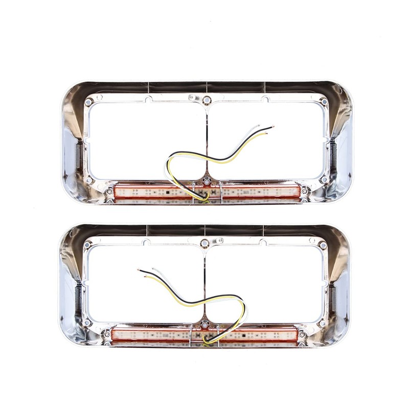 SEPEY Chorme Headlight Bezels with 12" Amber/Amber LED Light Strip