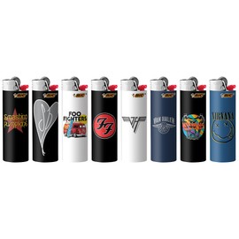 BIC Special Edition Rock Bands Series Maxi Pocket Lighters, Smashing Pumpkins, Foo Fighters, Nirvana, Van Halen, Set of 8 Lighters