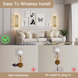 camuucci Battery Operated Wall Sconce Rechargeable Battery Powered 12000mAh Wall Light Indoor Not Hardwired Remote Control Dimmable Wall Lamp Fixtures for Bedroom Living Room Gold 1 Pack