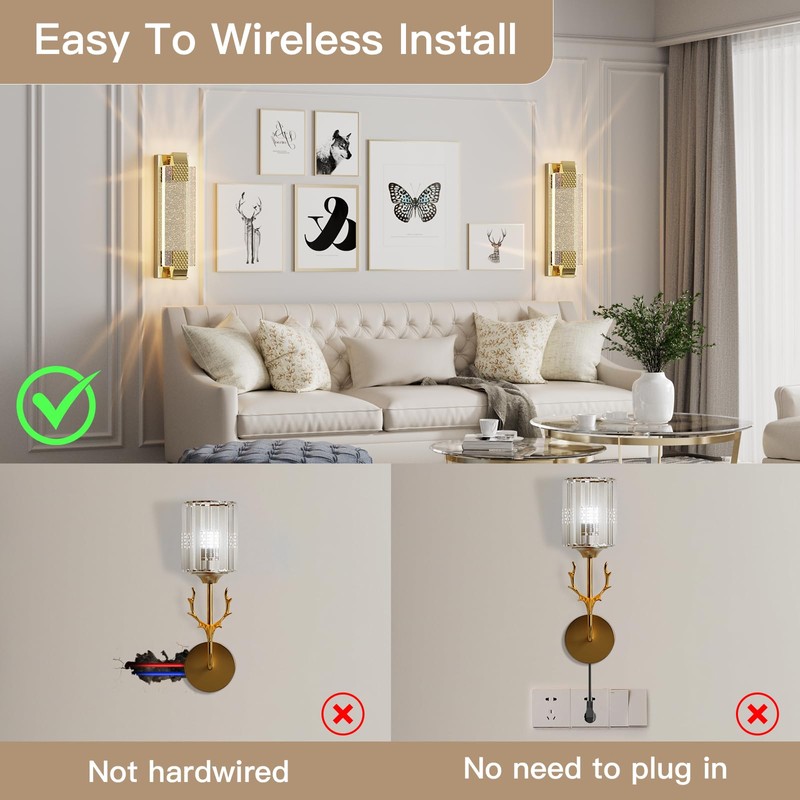 camuucci Battery Operated Wall Sconce Rechargeable Battery Powered 12000mAh Wall