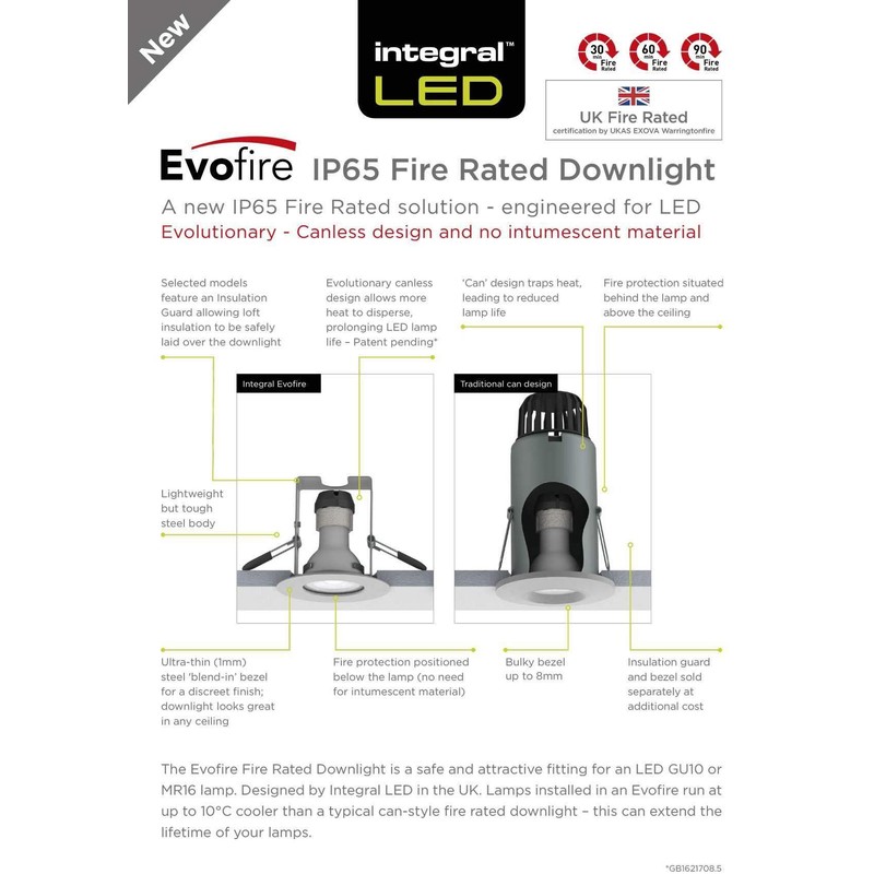 Integral EvoFire Fire Rated Downlight GU10 Matt White (4 Pack)