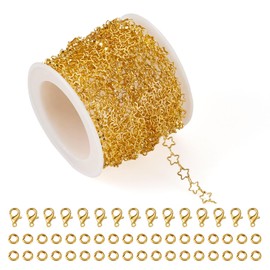 Spritewelry 4,9–5 m/Set Sterngliederketten aus 14 Karat vergoldetem Messing mit Biegeringen, Karabinerverschlüssen für Armbänder, Halsketten, Schmuckherstellung