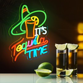 Mexican style Mexican straw hat Tequila Neon Sign Tequila Time Neon Sign Neon Sign for Wall Decor It's Tequila Time USB Dimmable LED Neon Lights for Beer Bar Kitchen Restaurant Home Pub Party Man Cave Club Shops Hotel Store Business Gift
