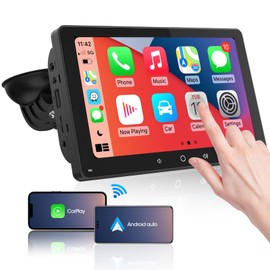 CarPlay Screen Portable Car Stereo - Wireless Android Auto Bluetooth Car Radio - 7 Inch QLED Display Steering Wheel Control Mirrorlink GPS Navigation